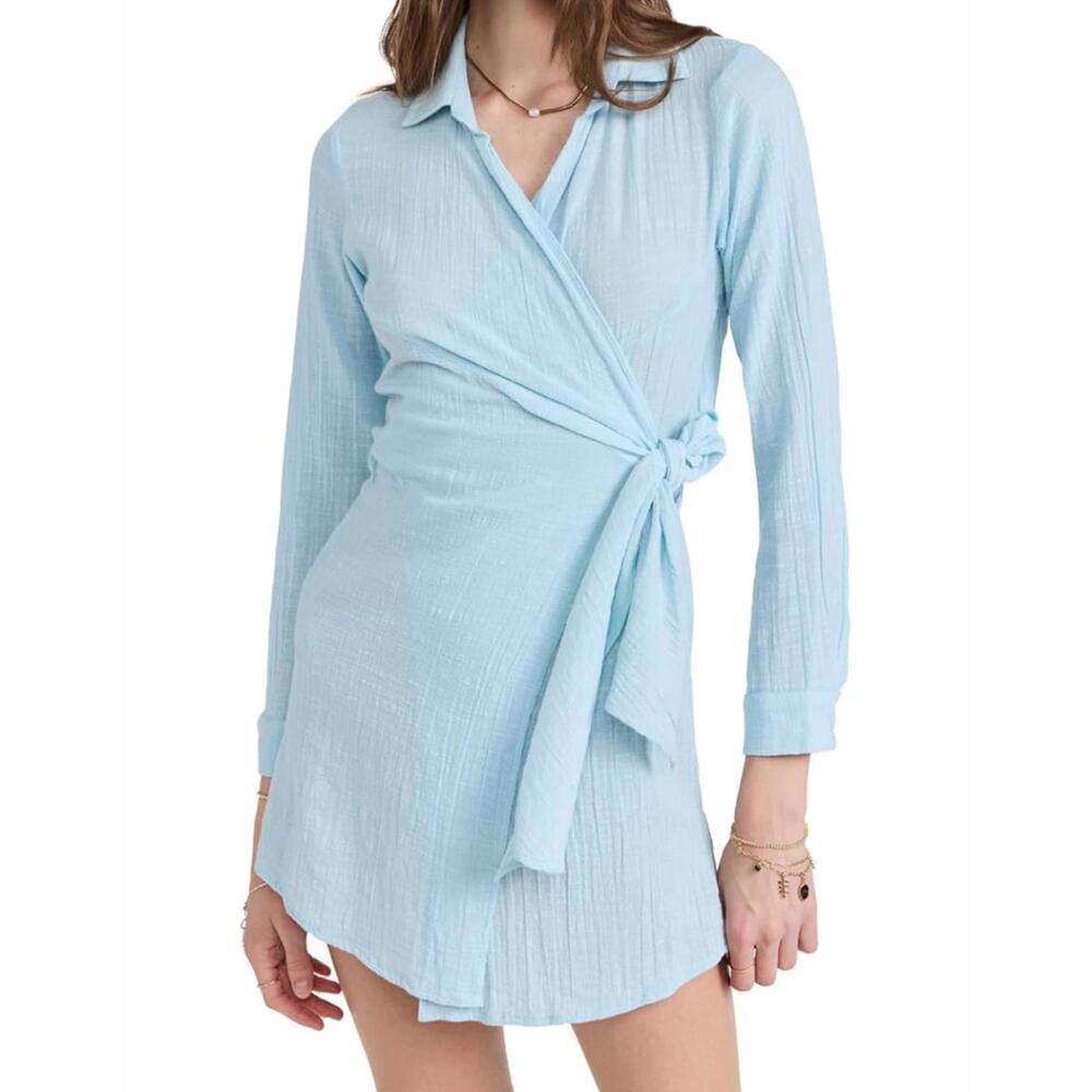 L*Space‎ Palisades Light Blue Long Sleeve Tie Closure Cover-up Small NEW